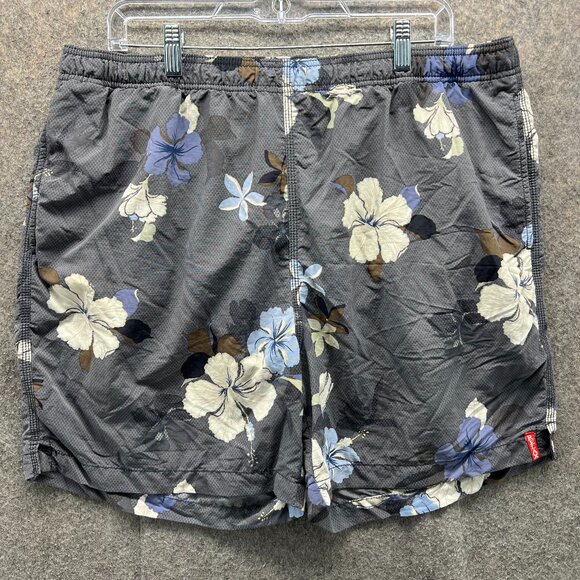 Tommy Bahama Board Shorts Mens Large Grey Floral Swim Lined Vtg Hawaiian Relax - Picture 1 of 11